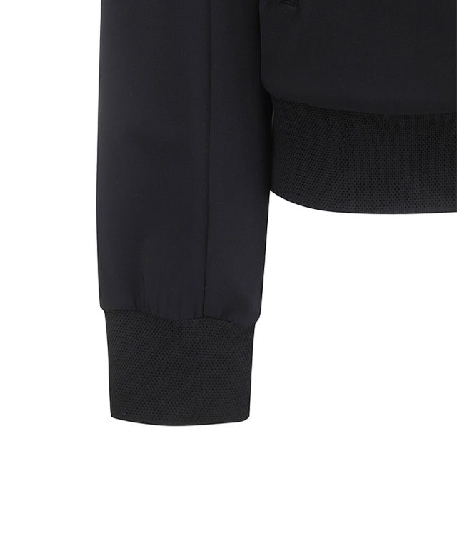 ANEW Golf Women's Signature Tricot Set Up Jacket in Black, featuring a glossy finish and stylish overfit design.